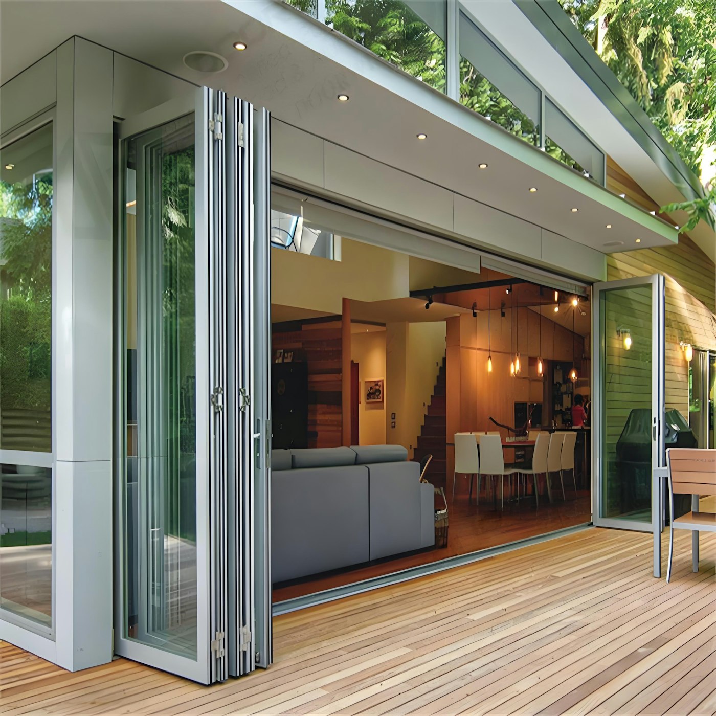 Modern anthracite grey windows and a navy front door on a UK home facade